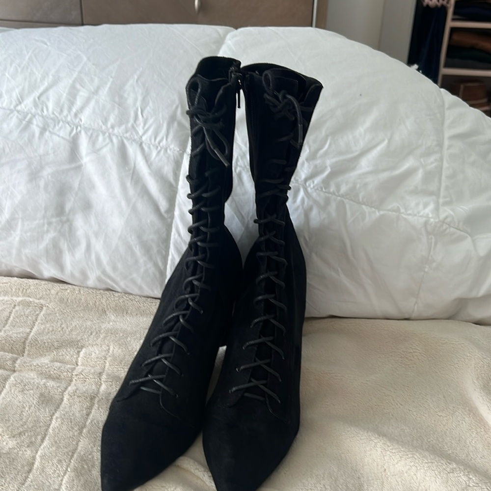 Silent D black suede lace up booties